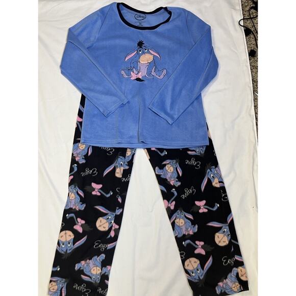 Disney Winnie The Pooh Eeyore Embroidered Fleece 2 pc Womens Pajama Set Size XL - Picture 2 of 13